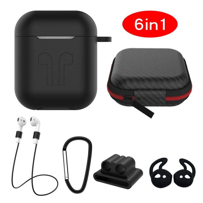 6in1 Schutzhüllen-Set, passend für AirPods, Schwarz
