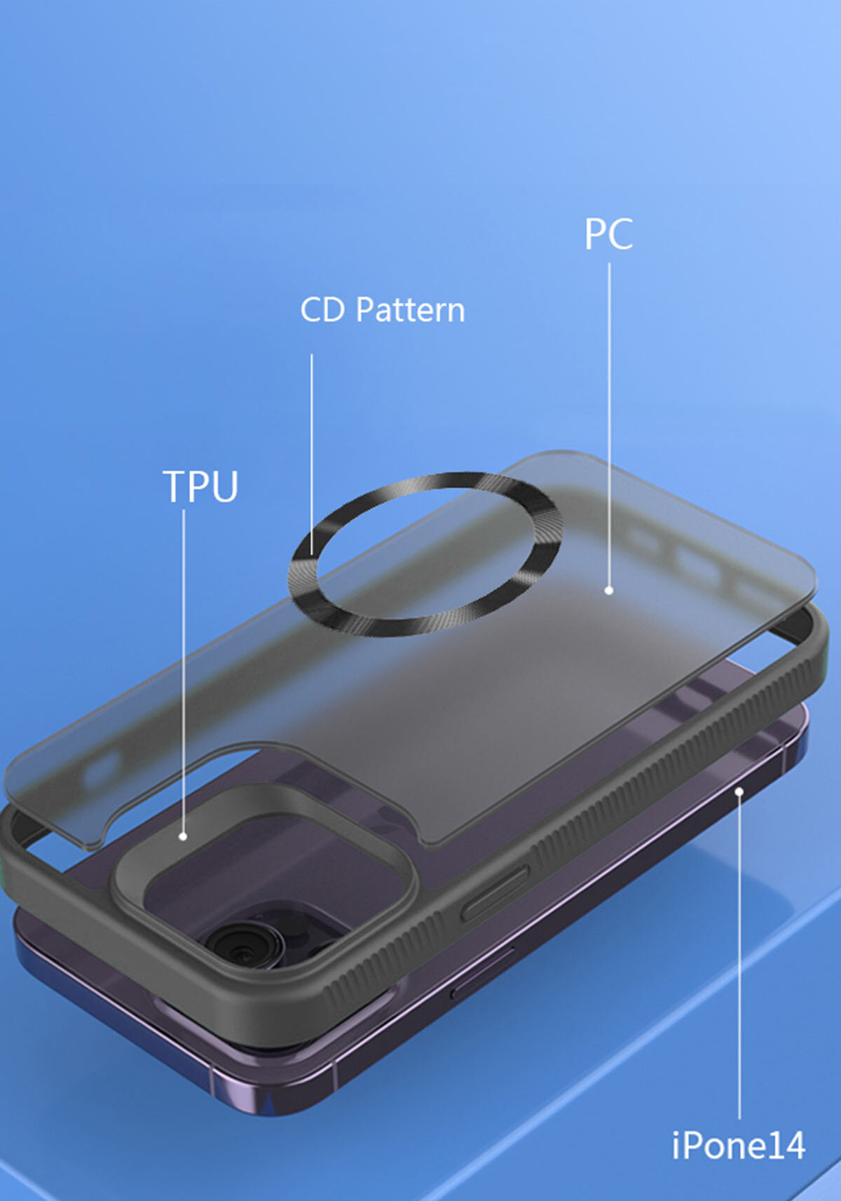 MagSafe Hülle, passend für iPhone 15 Pro, schwarz-transparent